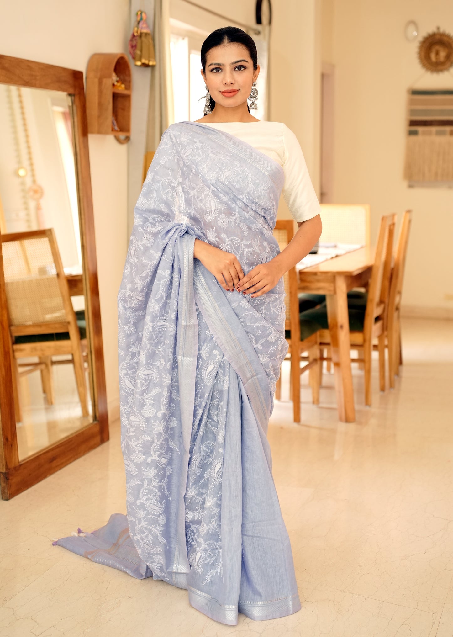 Lavender Chikankari Saree with Intricate Hand Embroidery