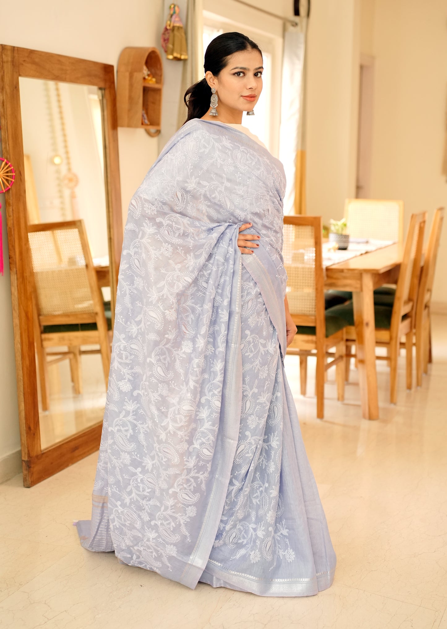 Lavender Chikankari Saree with Intricate Hand Embroidery