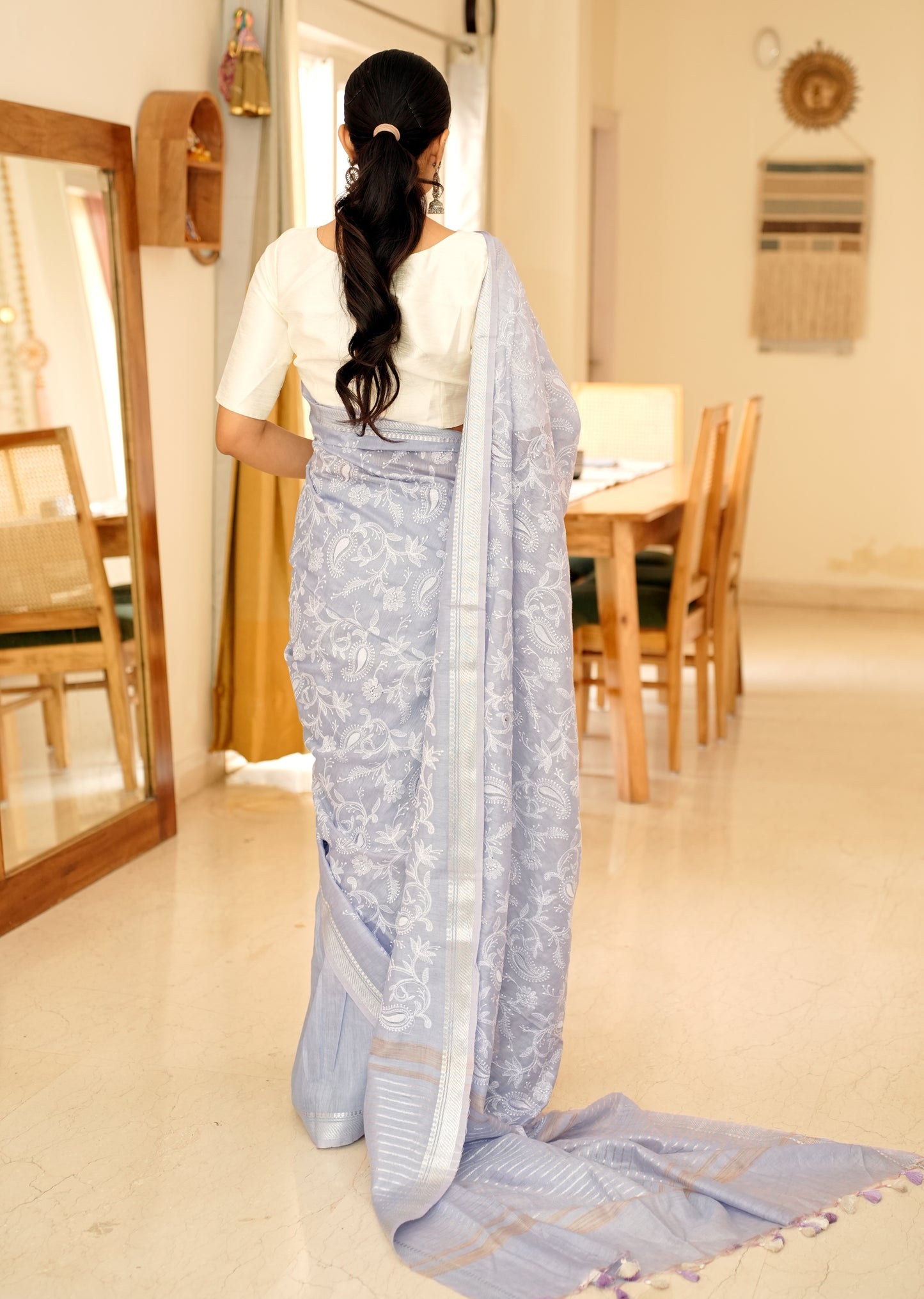 Lavender Chikankari Saree with Intricate Hand Embroidery