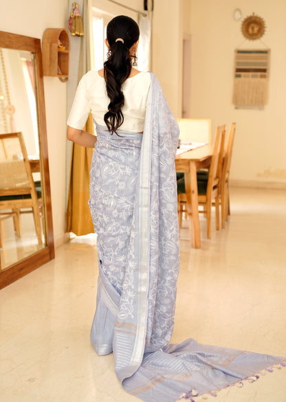Lavender Chikankari Saree with Intricate Hand Embroidery