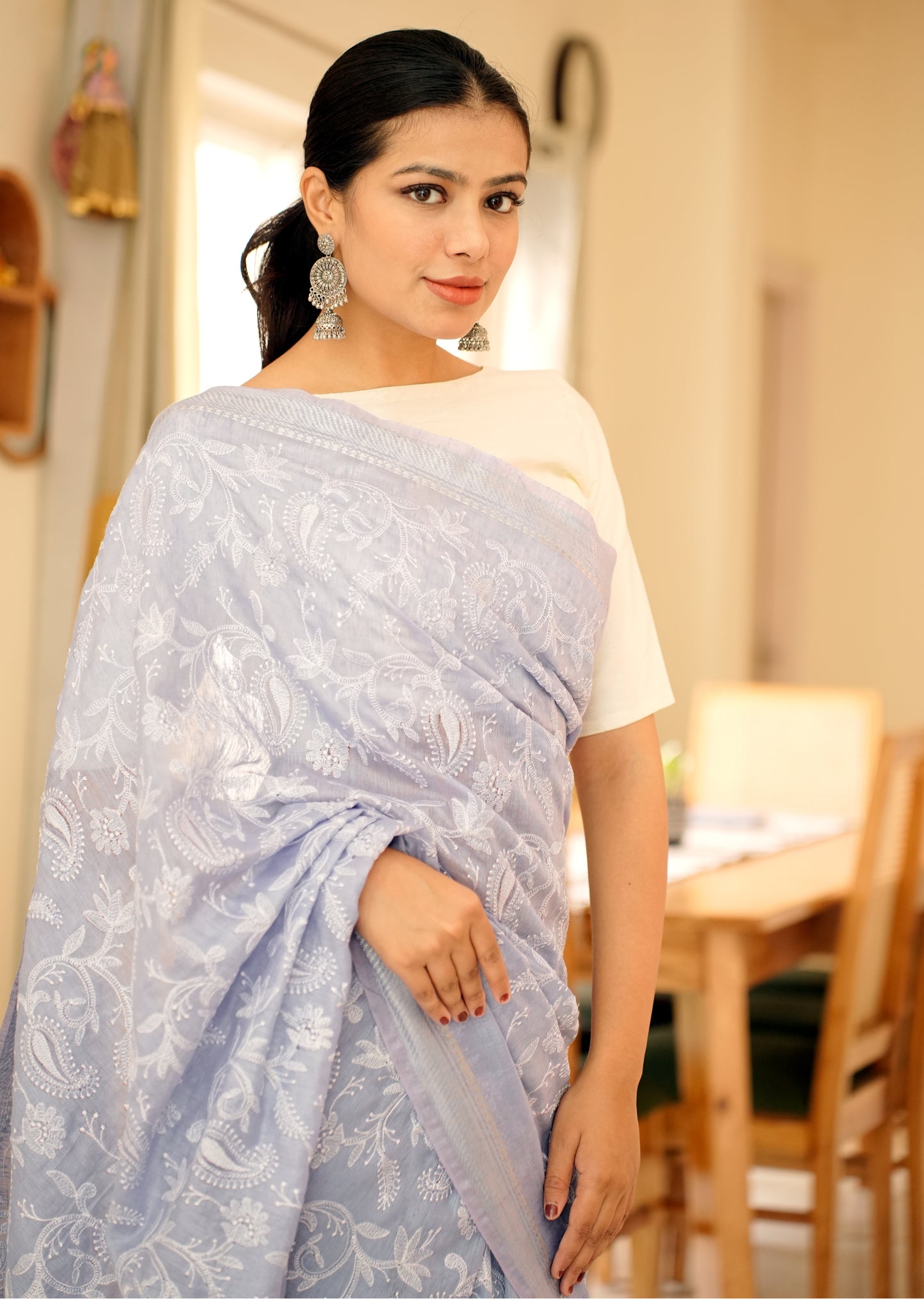 Lavender Chikankari Saree with Intricate Hand Embroidery