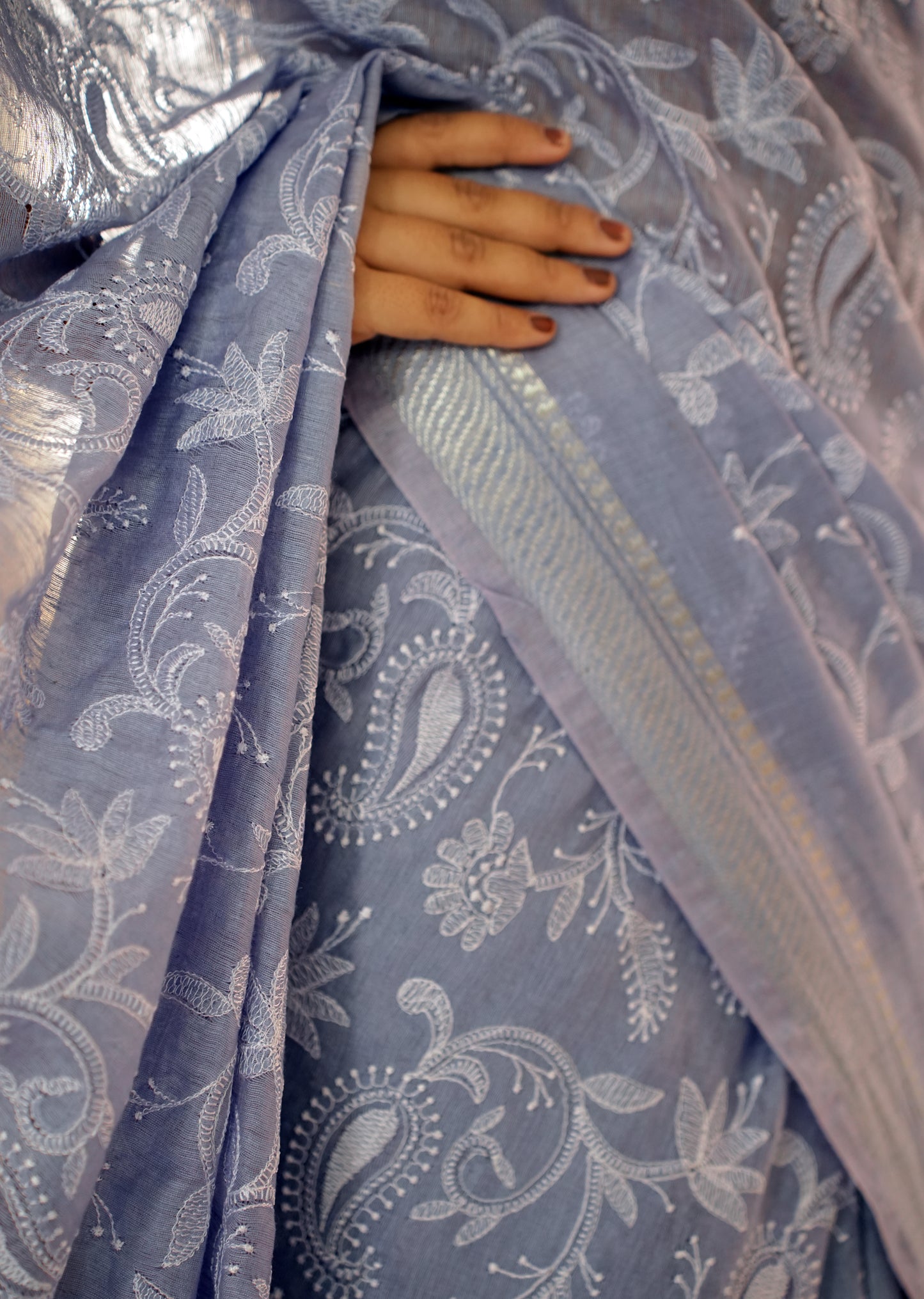 Lavender Chikankari Saree with Intricate Hand Embroidery