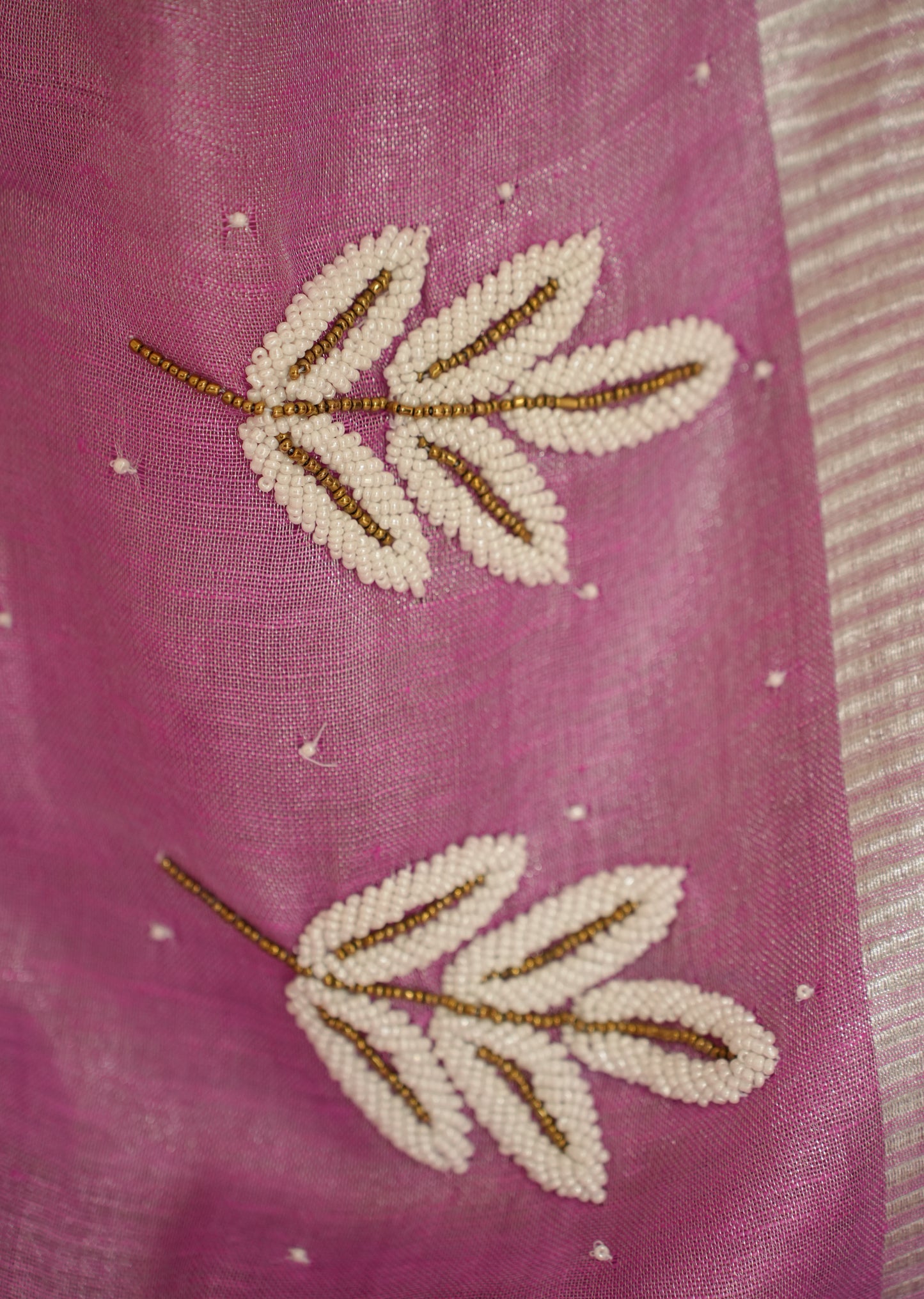 Cosmic Pink Linen Saree with Exquisite Handcrafted Zardosi Embroidery