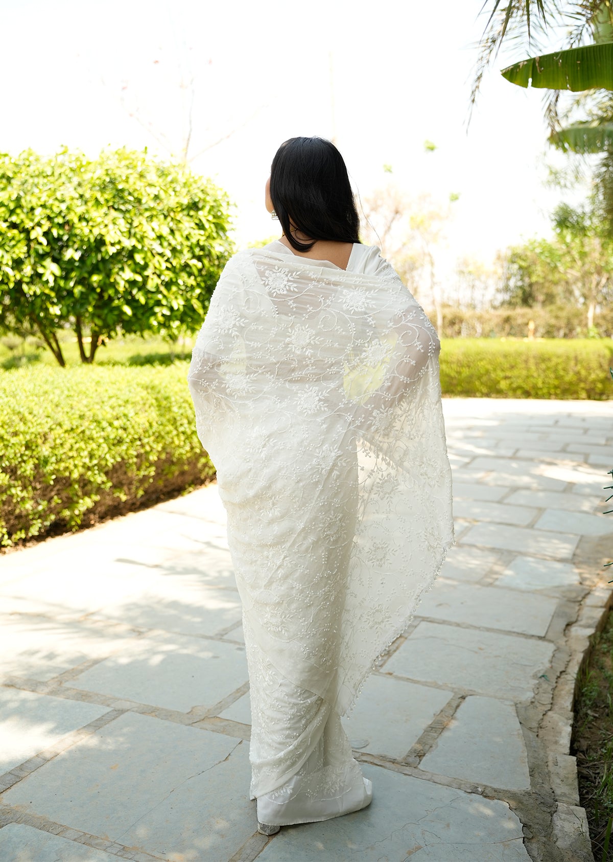 White Sequin Draped Saree with Elegant Blouse