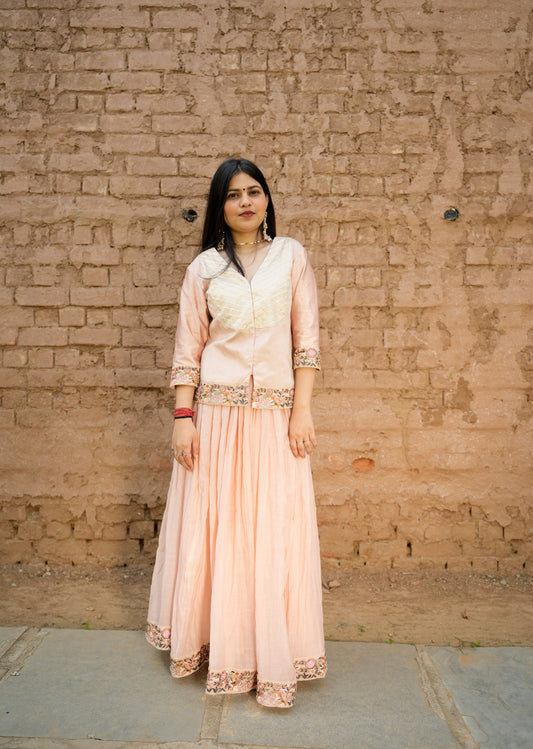 Peach Chanderi Lehenga & Choli for Festive Glam