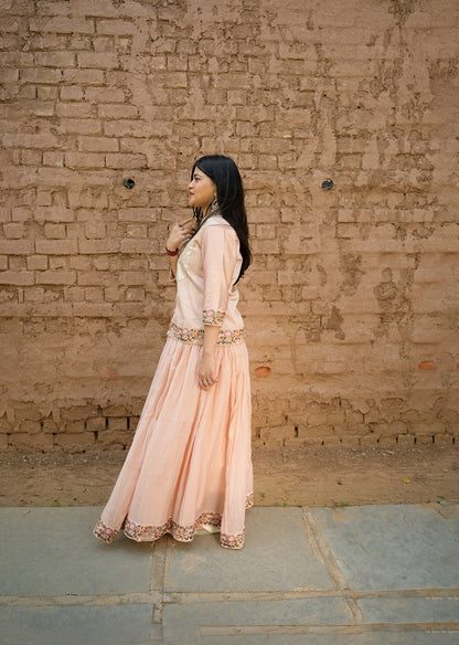 Peach Chanderi Lehenga & Choli for Festive Glam