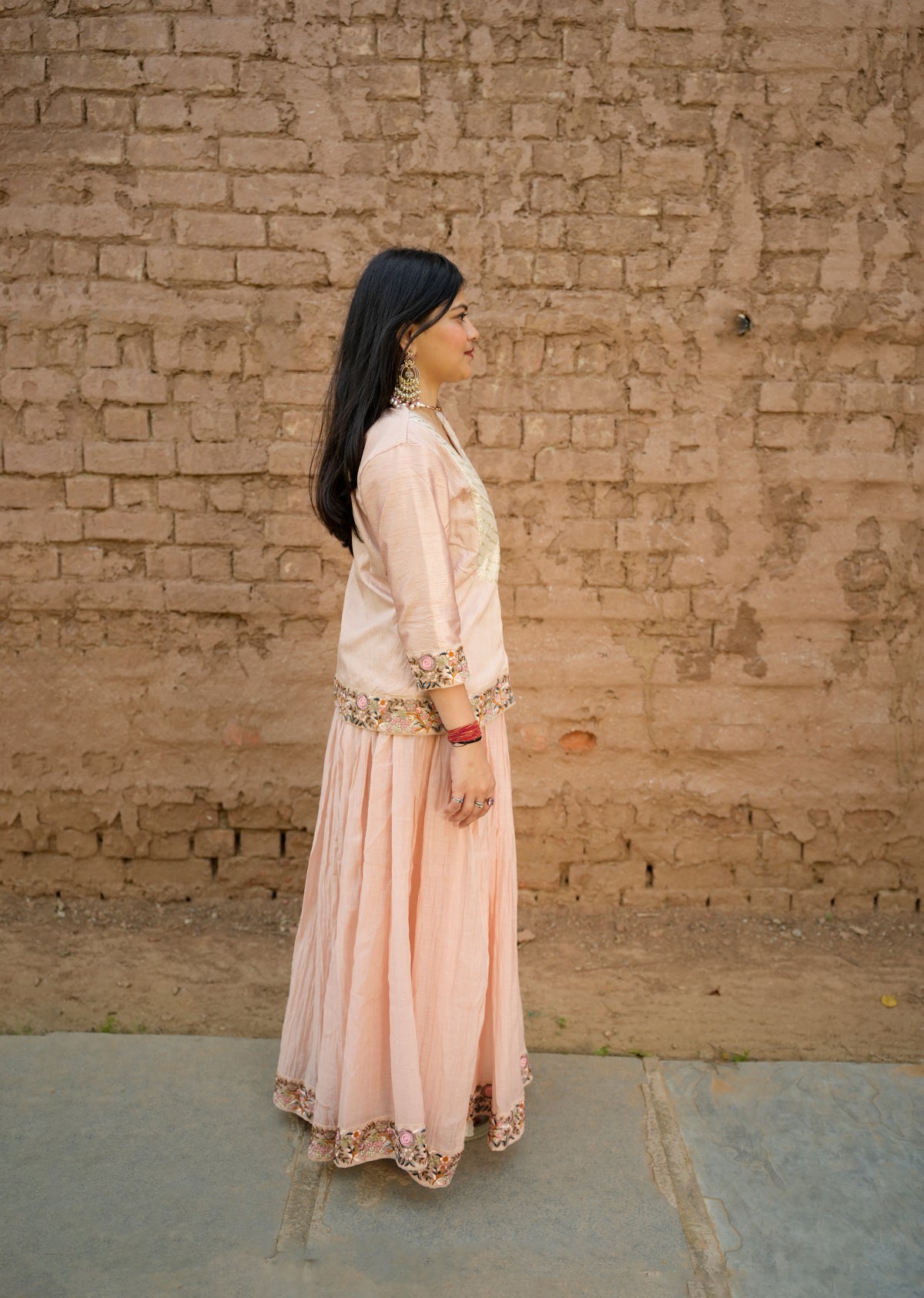 Peach Chanderi Lehenga & Choli for Festive Glam