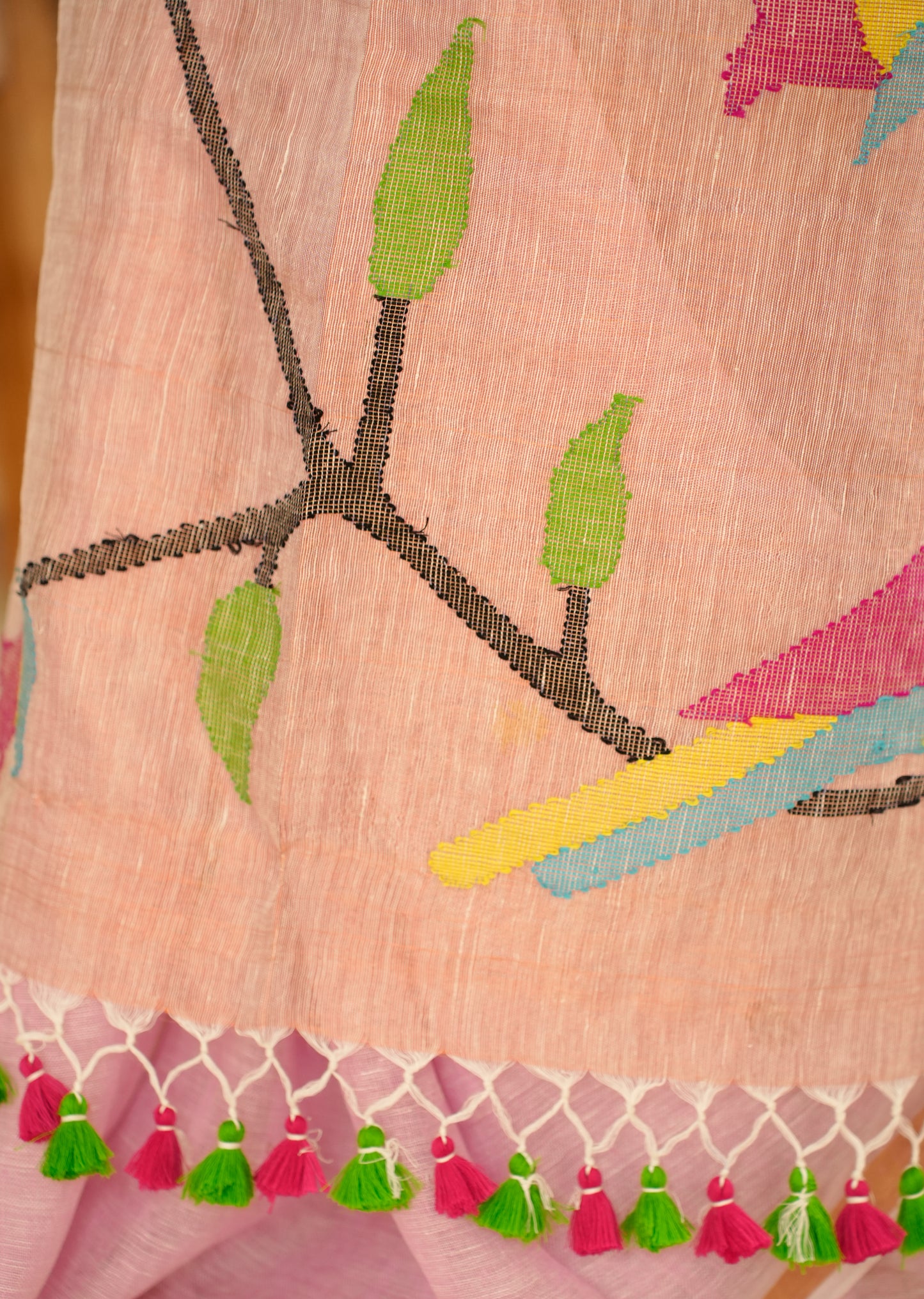 Blush Pink Handpainted Paithani Linen Saree