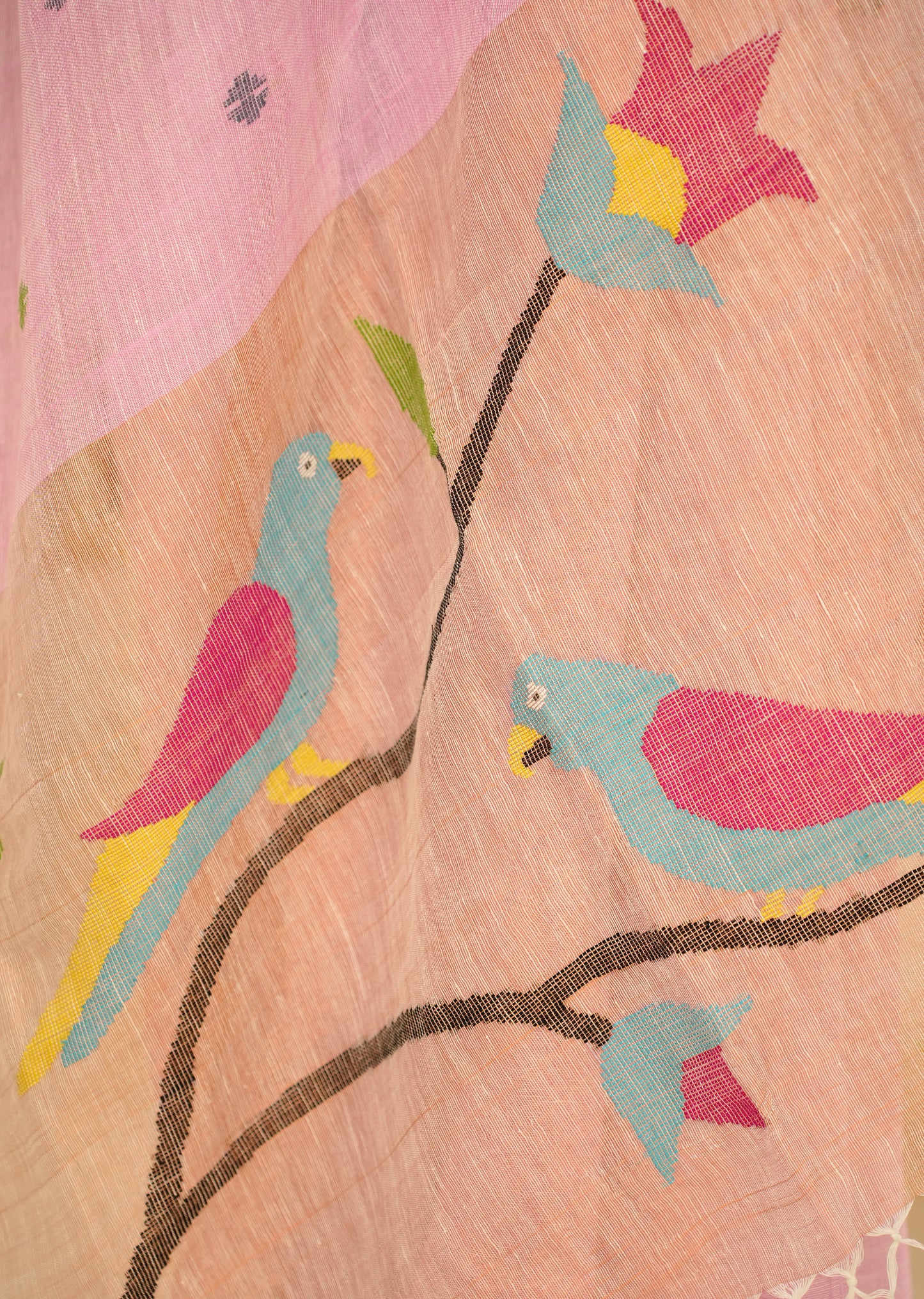 Blush Pink Handpainted Paithani Linen Saree