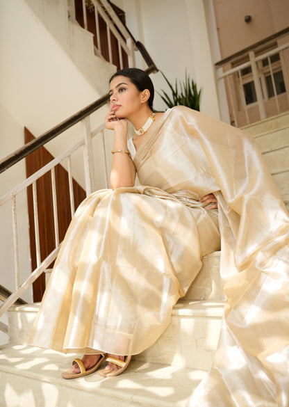 Champagne Glow Tissue Silk Saree