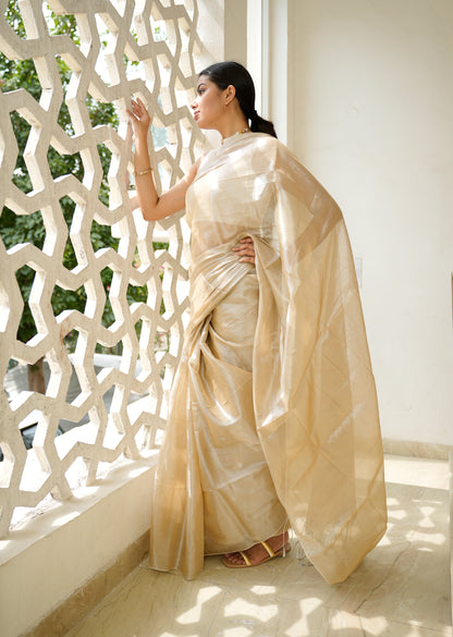 Champagne Glow Tissue Silk Saree