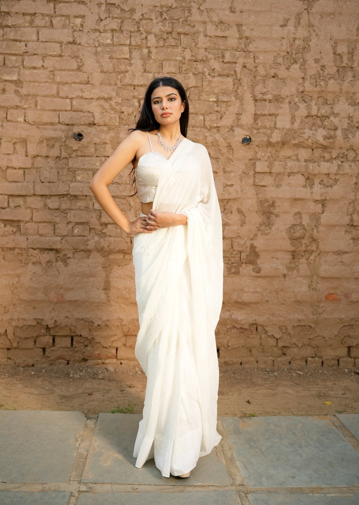 Sequin Draped White Saree – 2.0 Edition