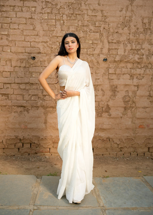 Sequin Draped White Saree – 2.0 Edition