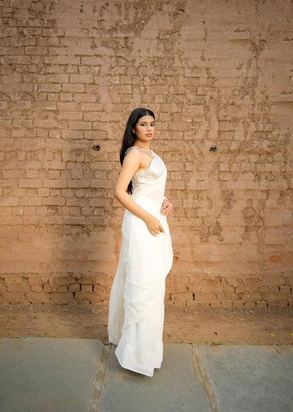 Sequin Draped White Saree – 2.0 Edition