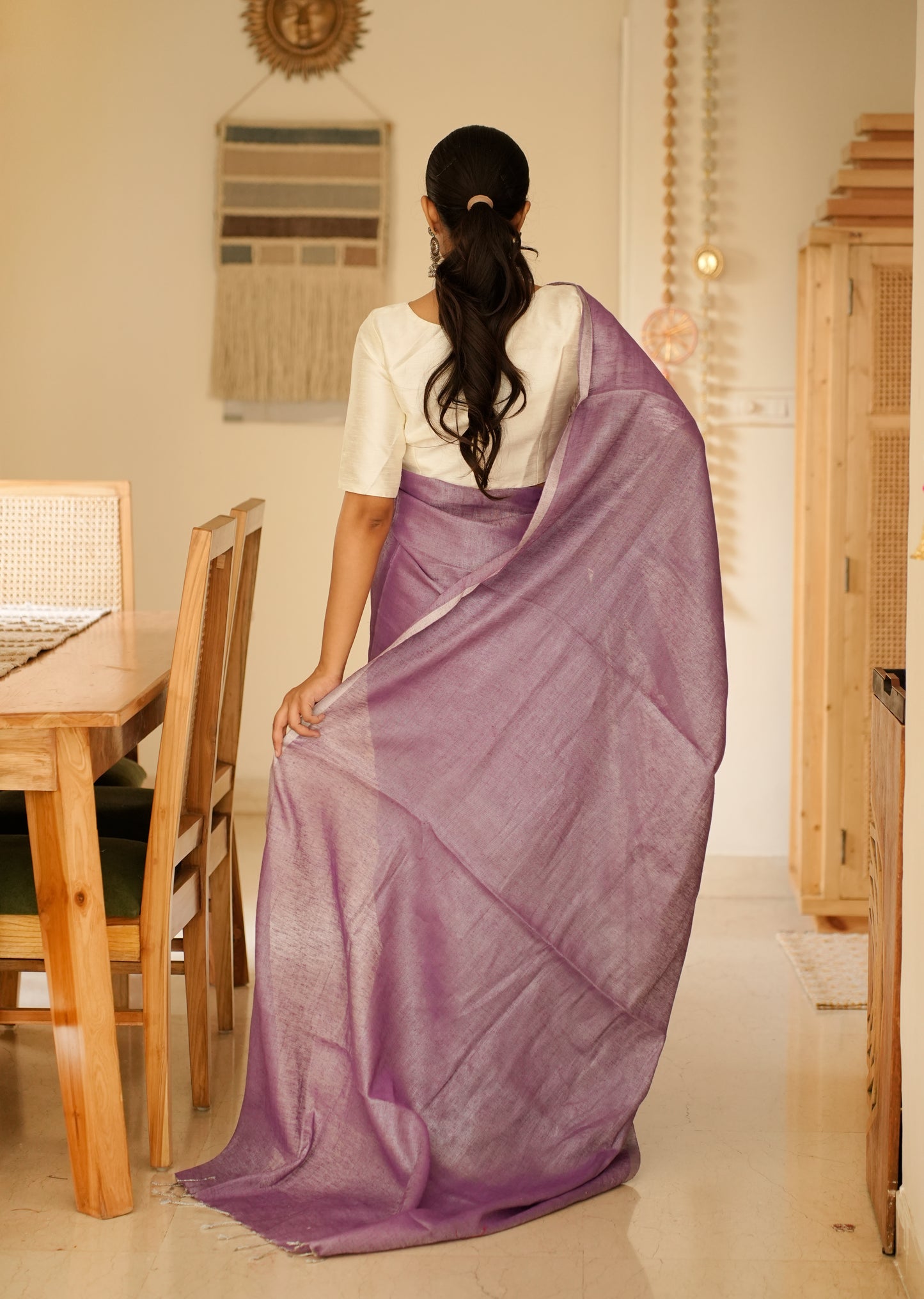 Lavender Bloom Linen Saree with Subtle Embroidery