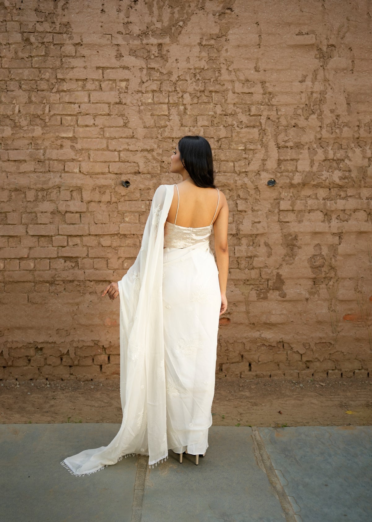 Sequin Draped White Saree – 2.0 Edition