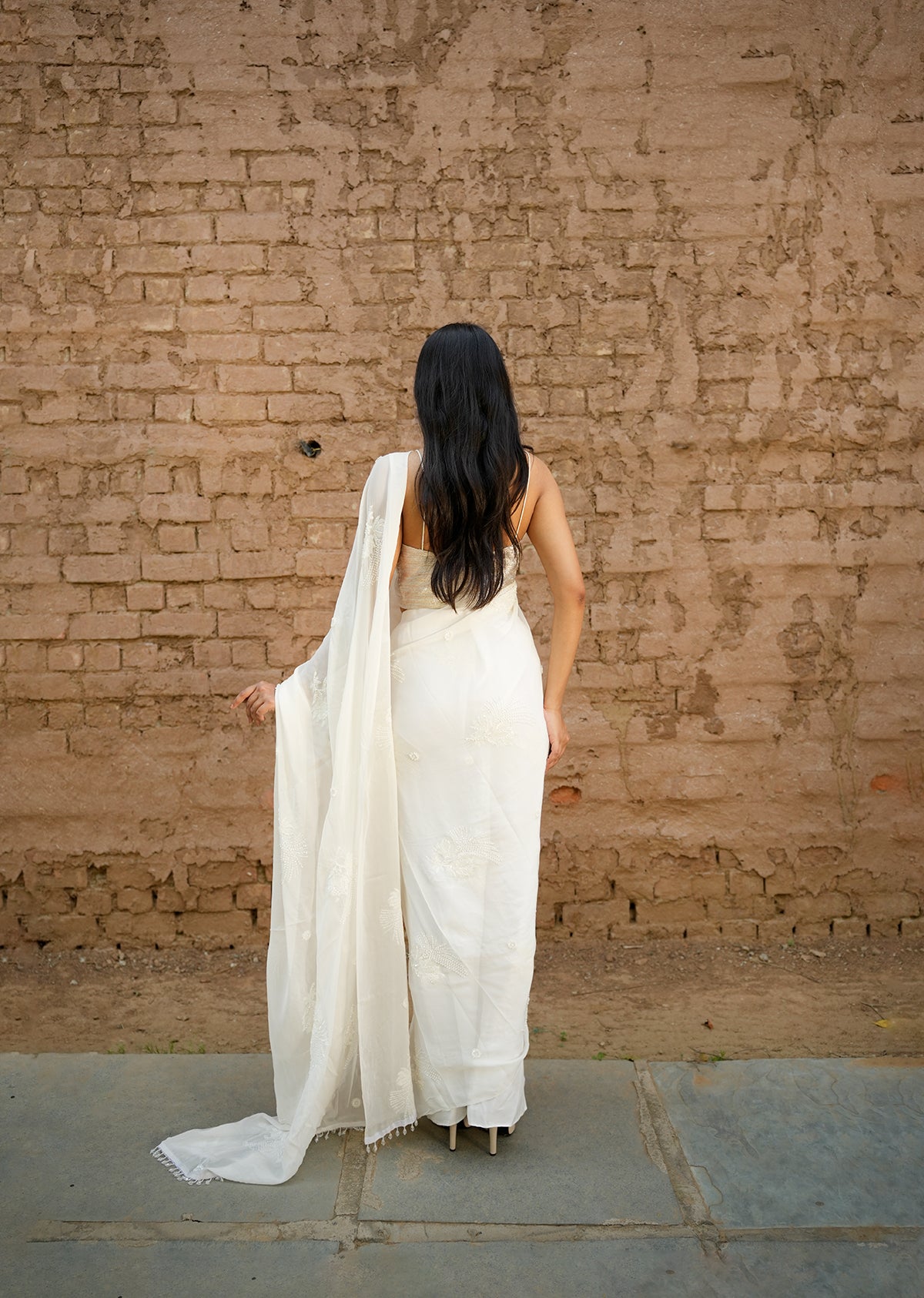 Sequin Draped White Saree – 2.0 Edition