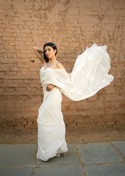 Sequin Draped White Saree – 2.0 Edition