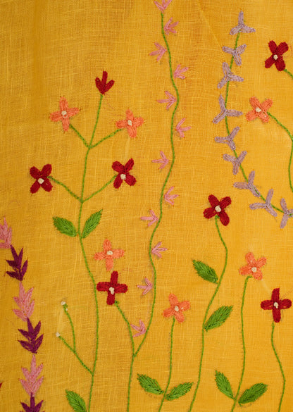 Golden Grace Hand-Embroidered Tissue Linen Saree