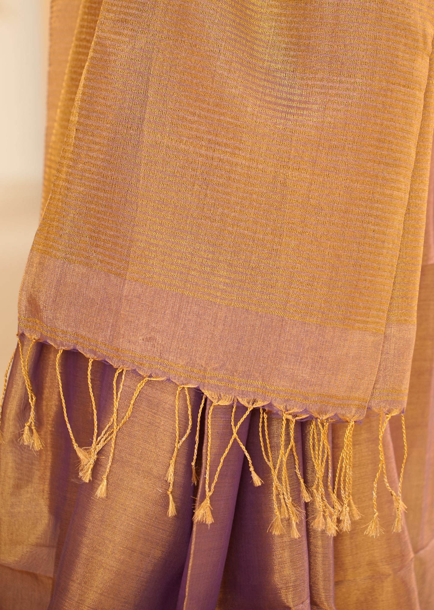 Royal Blue & Antique Gold Handwoven Tissue Linen Saree