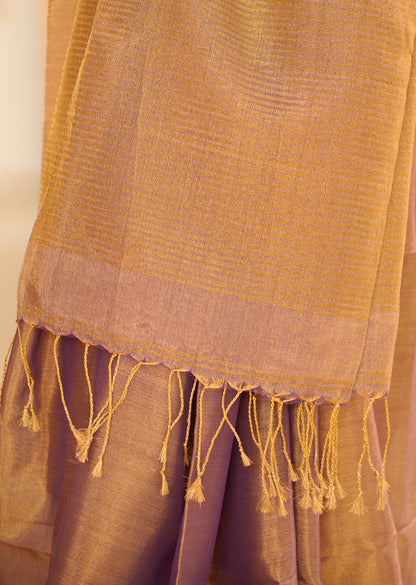 Royal Blue & Antique Gold Handwoven Tissue Linen Saree