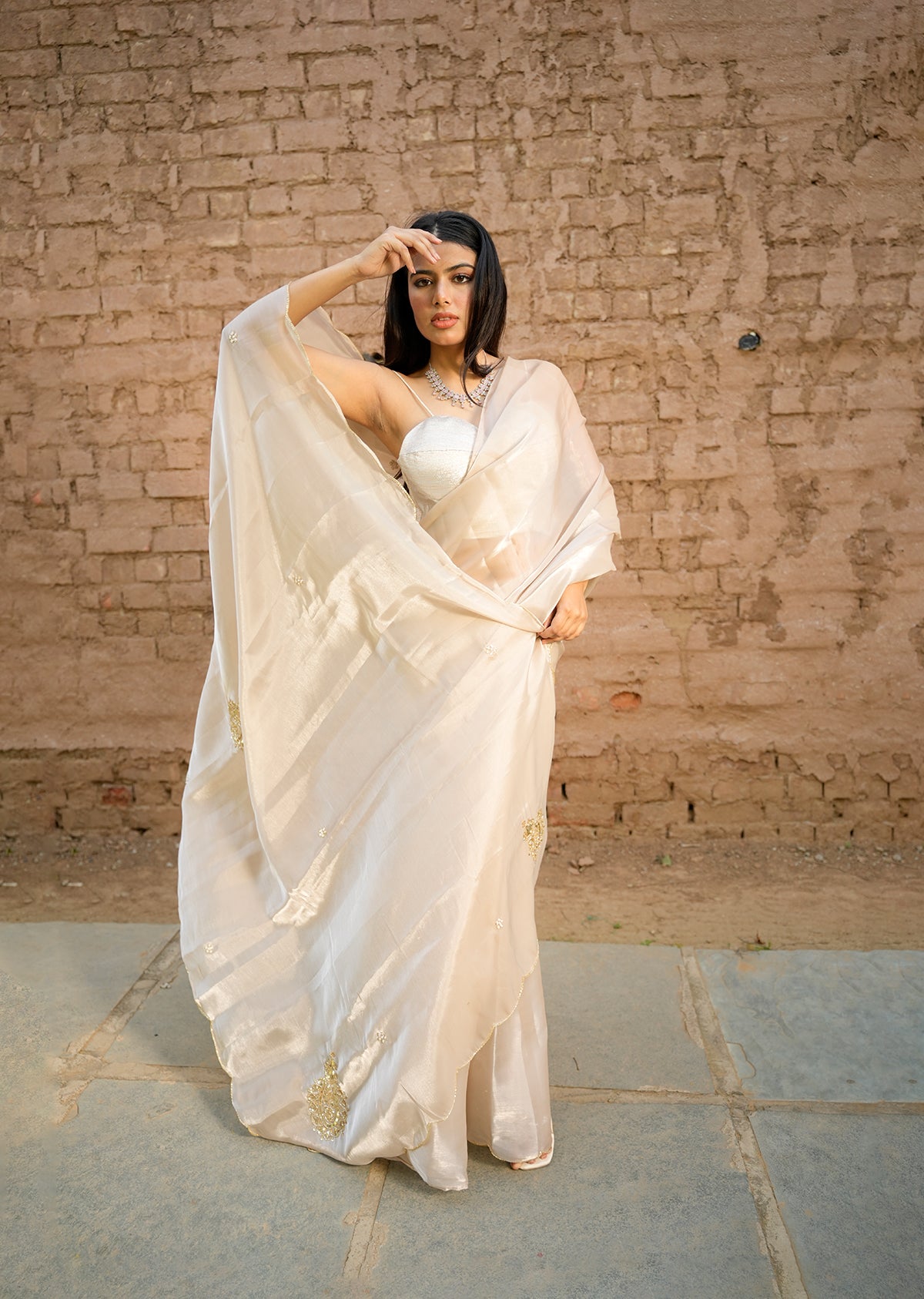 Ivory & Gold Dual-Tone Saree for Timeless Elegance