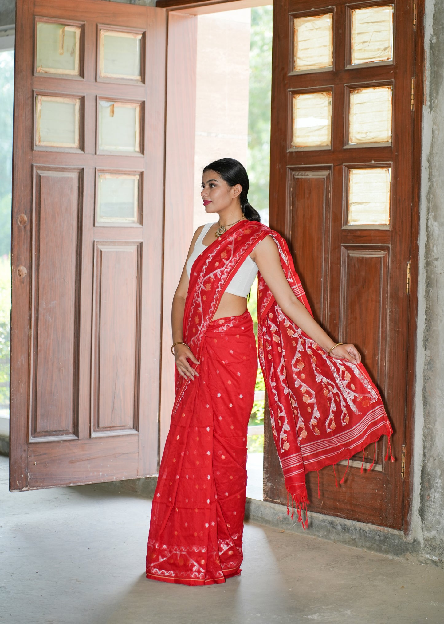 Rustic Red Charm Handwoven Saree
