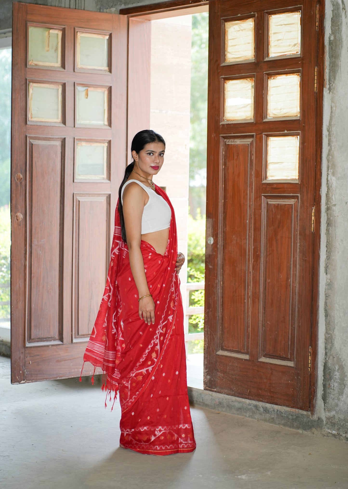 Rustic Red Charm Handwoven Saree
