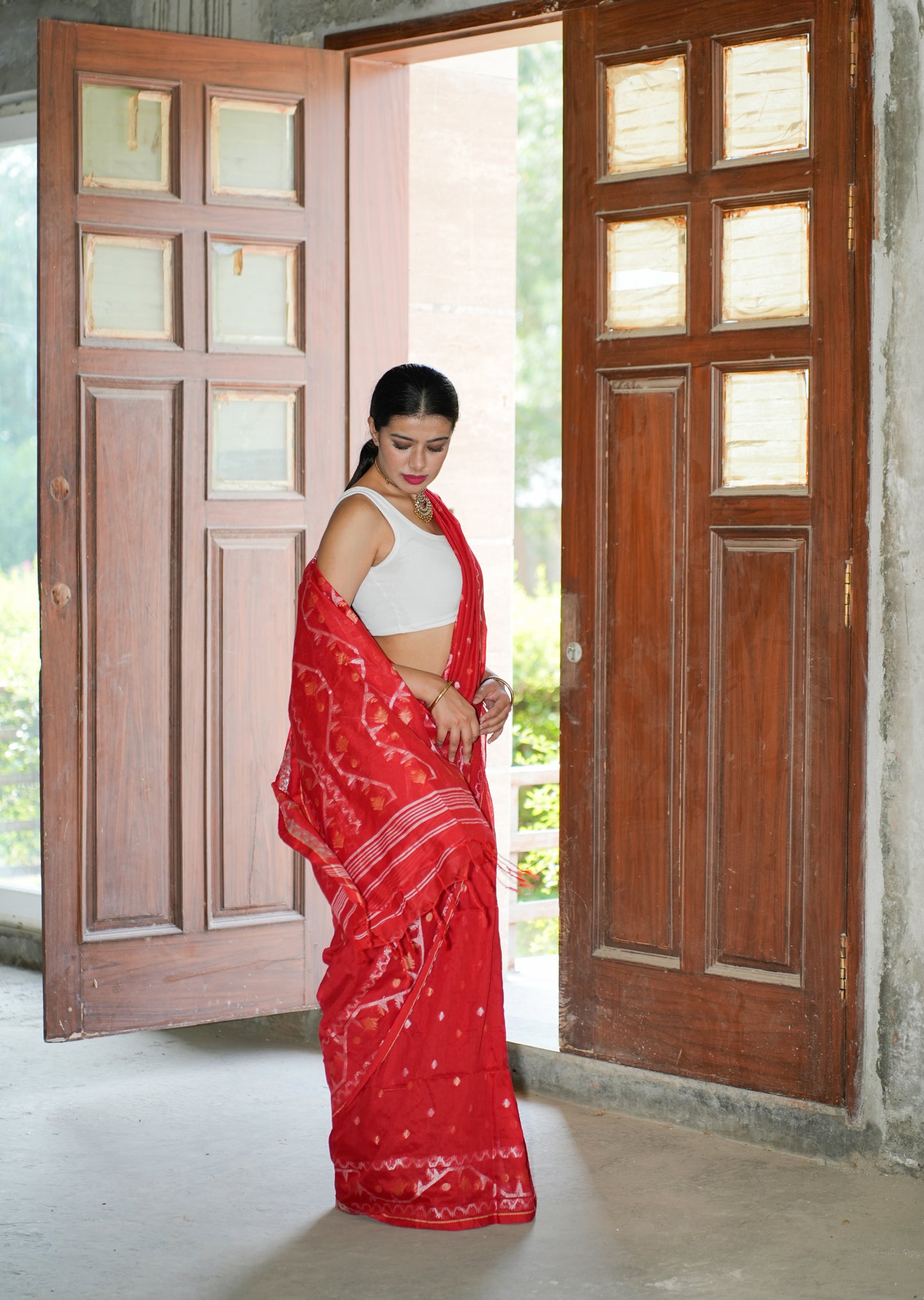 Rustic Red Charm Handwoven Saree