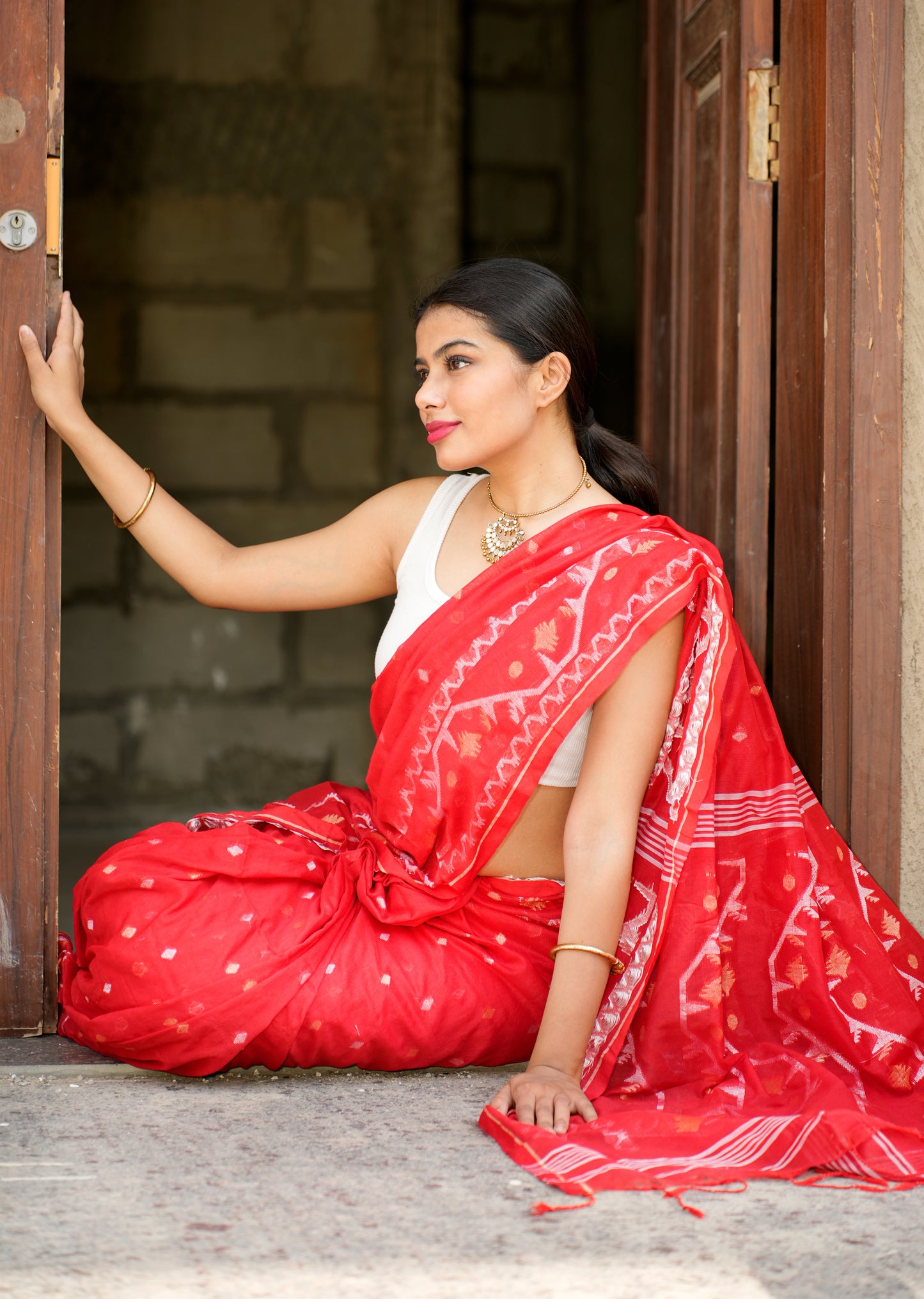 Rustic Red Charm Handwoven Saree