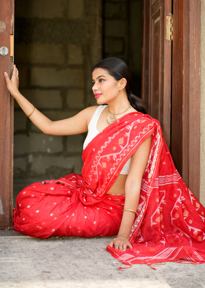 Rustic Red Charm Handwoven Saree