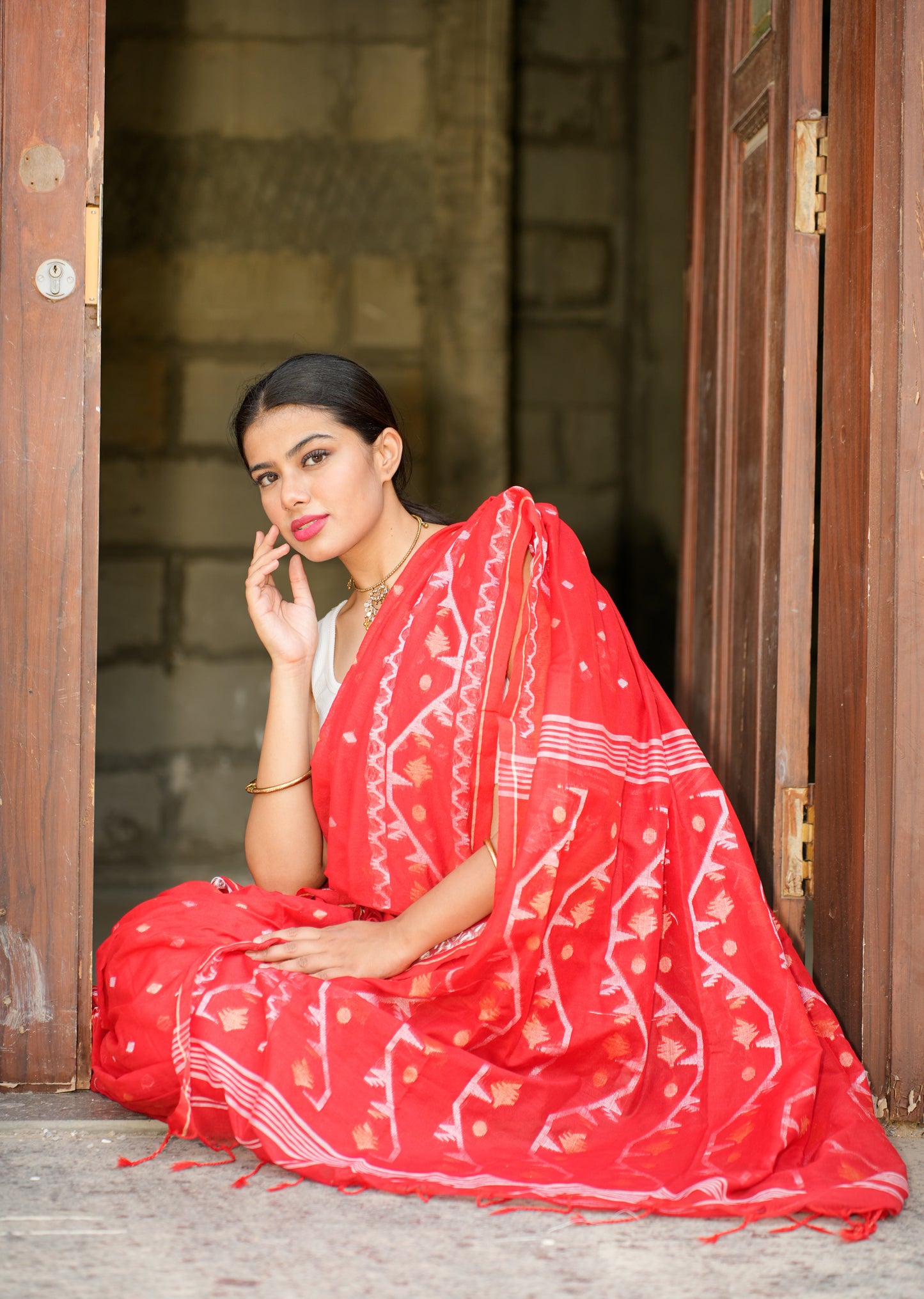 Rustic Red Charm Handwoven Saree