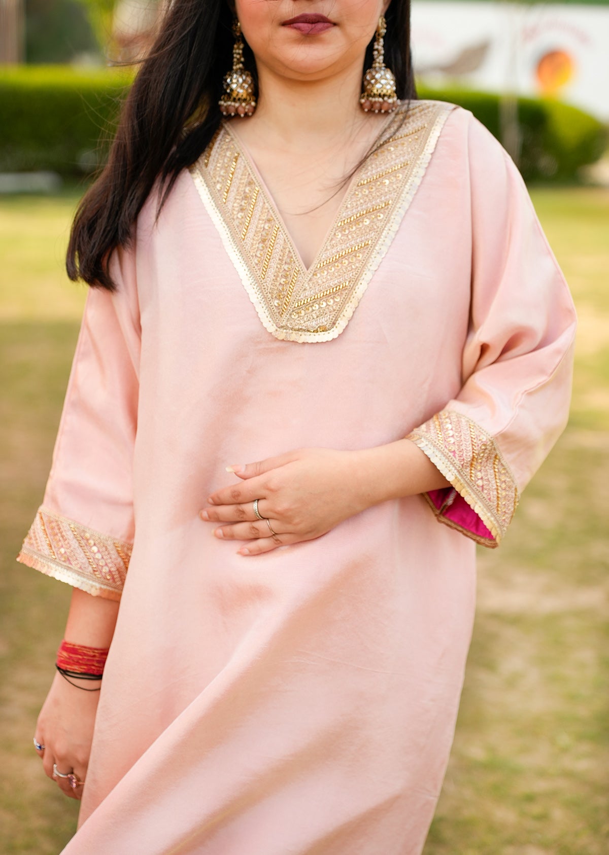 Chic Pink Kaftan Set with Pants