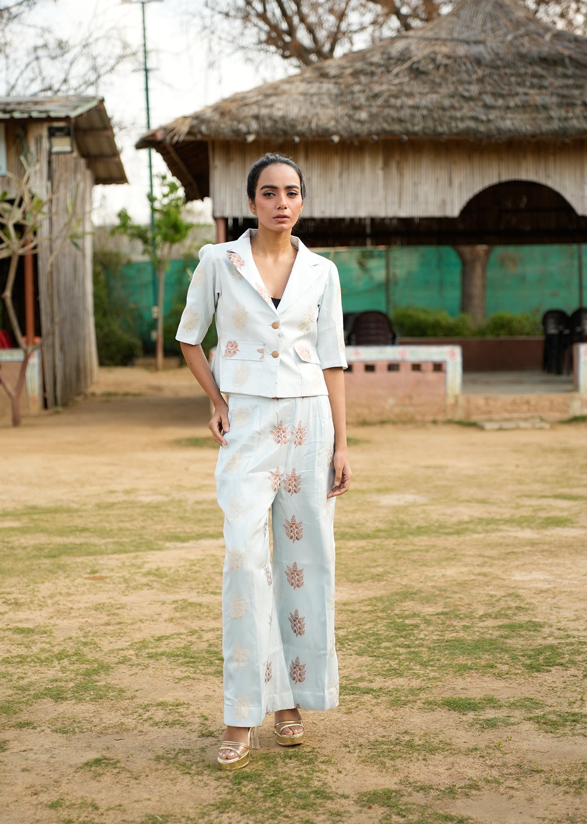 Royal Brocade Cropped Blazer & Pants