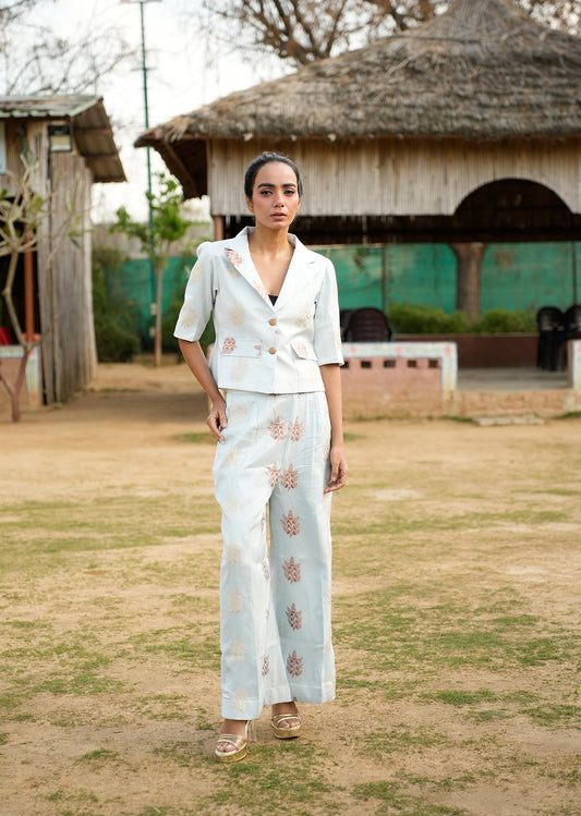 Royal Brocade Cropped Blazer & Pants