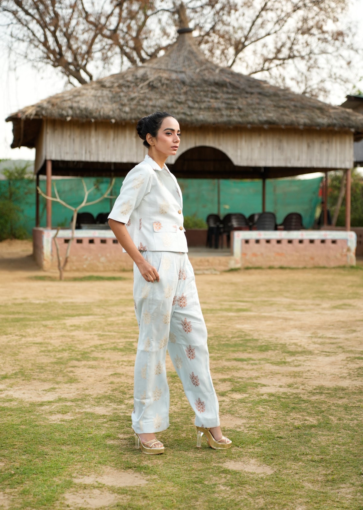 Royal Brocade Cropped Blazer & Pants