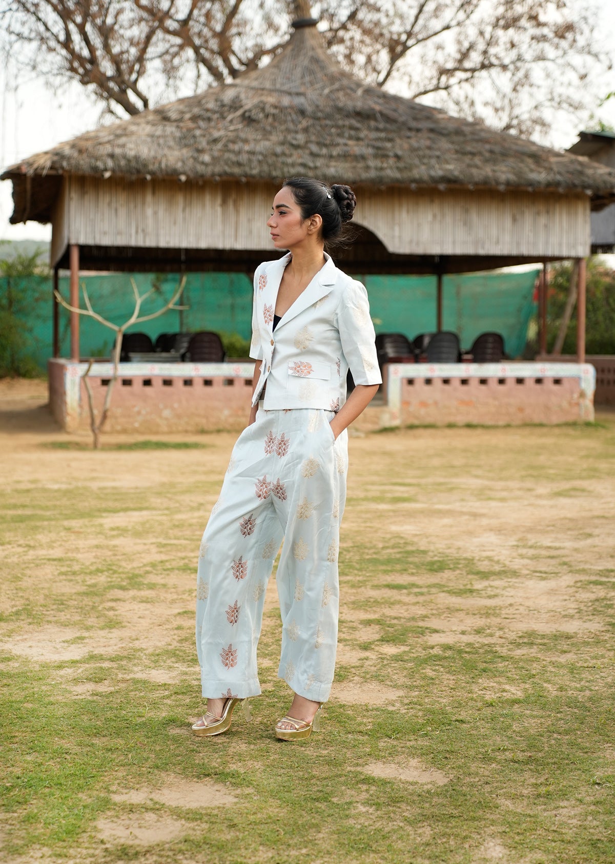 Royal Brocade Cropped Blazer & Pants