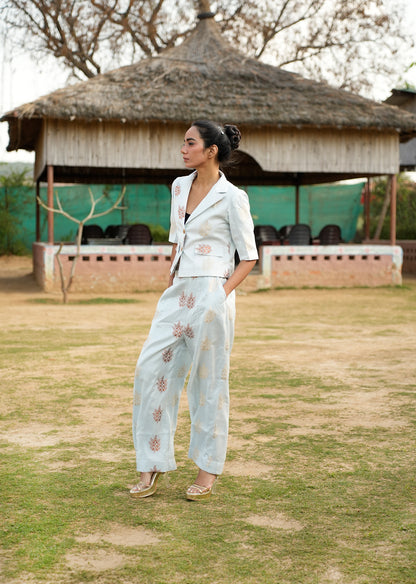 Royal Brocade Cropped Blazer & Pants