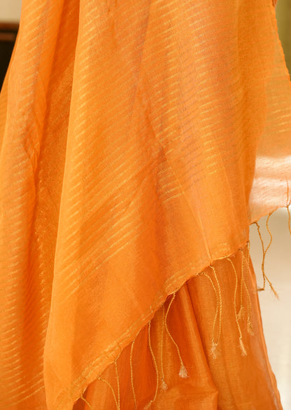 Sunlit Saffron – Handwoven Mustard Yellow Tissue Linen Saree