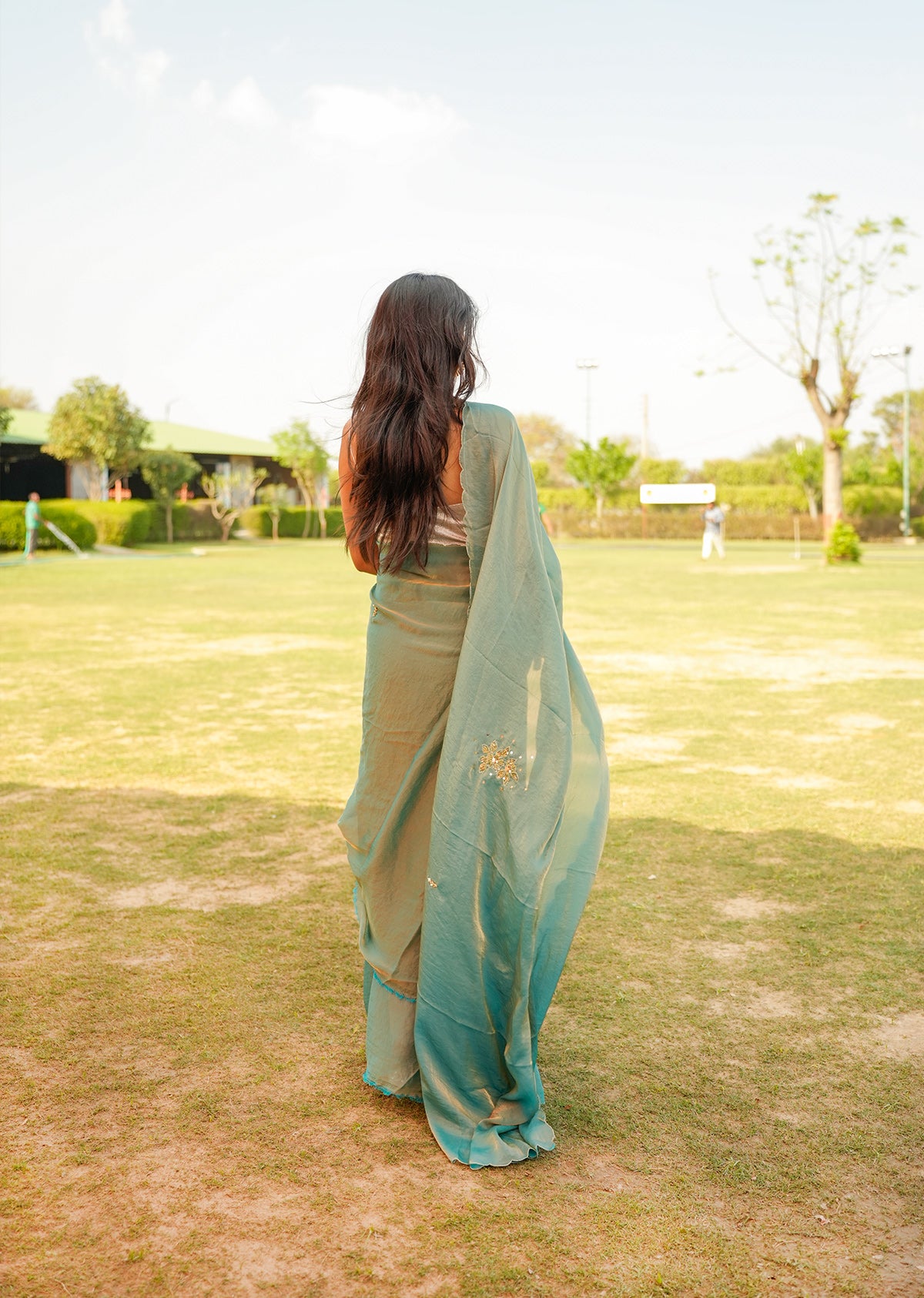 Teal & Gold Dual-Tone Saree