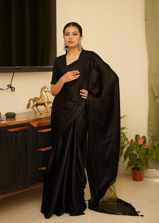 Black Silk Saree with Gold Zari Border – A Timeless Classic