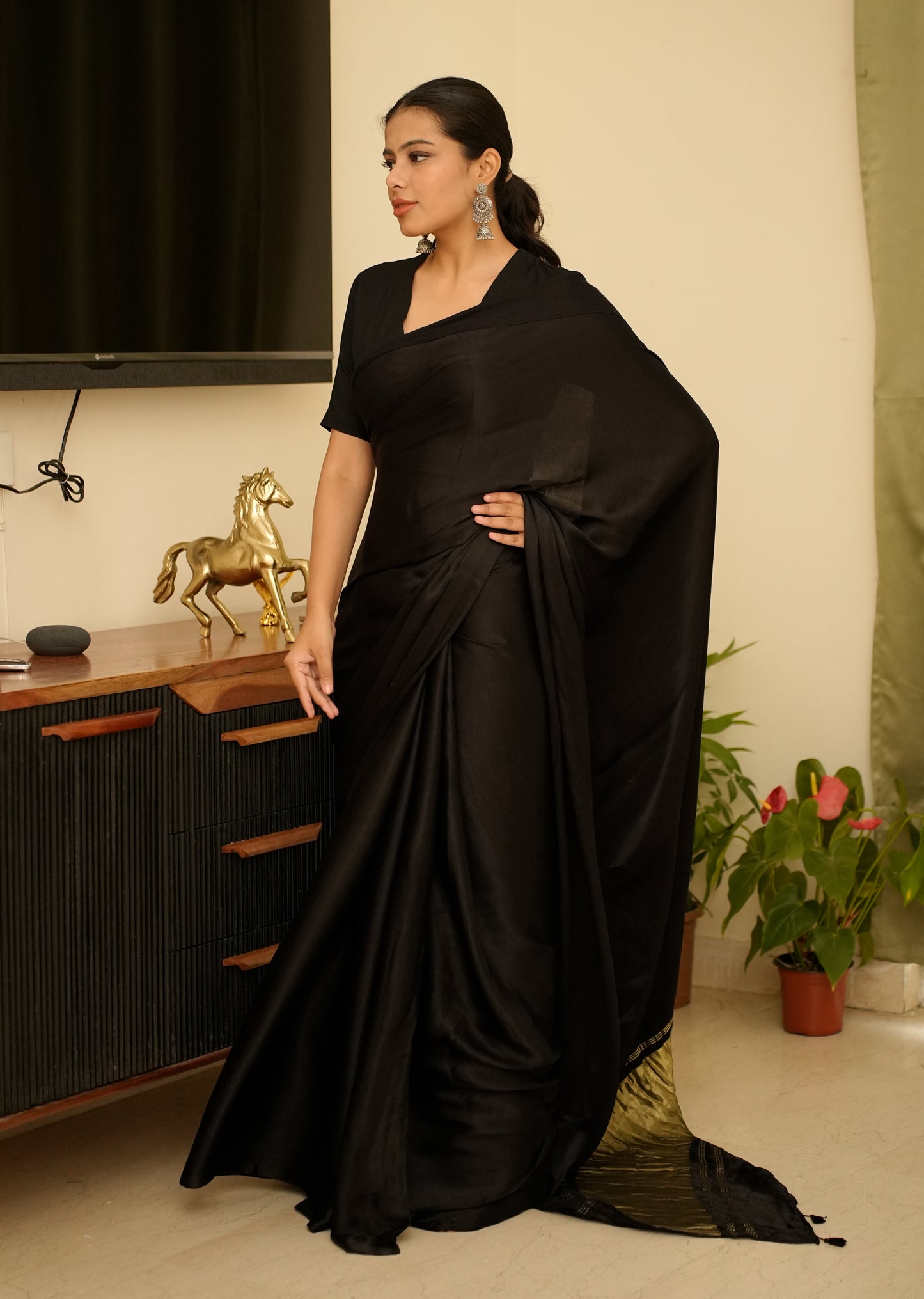 Black Silk Saree with Gold Zari Border – A Timeless Classic