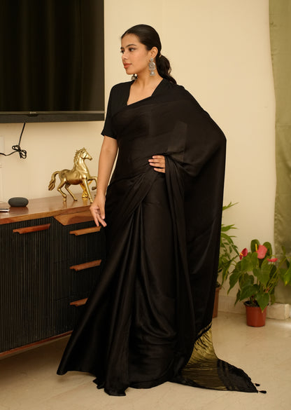 Black Silk Saree with Gold Zari Border – A Timeless Classic