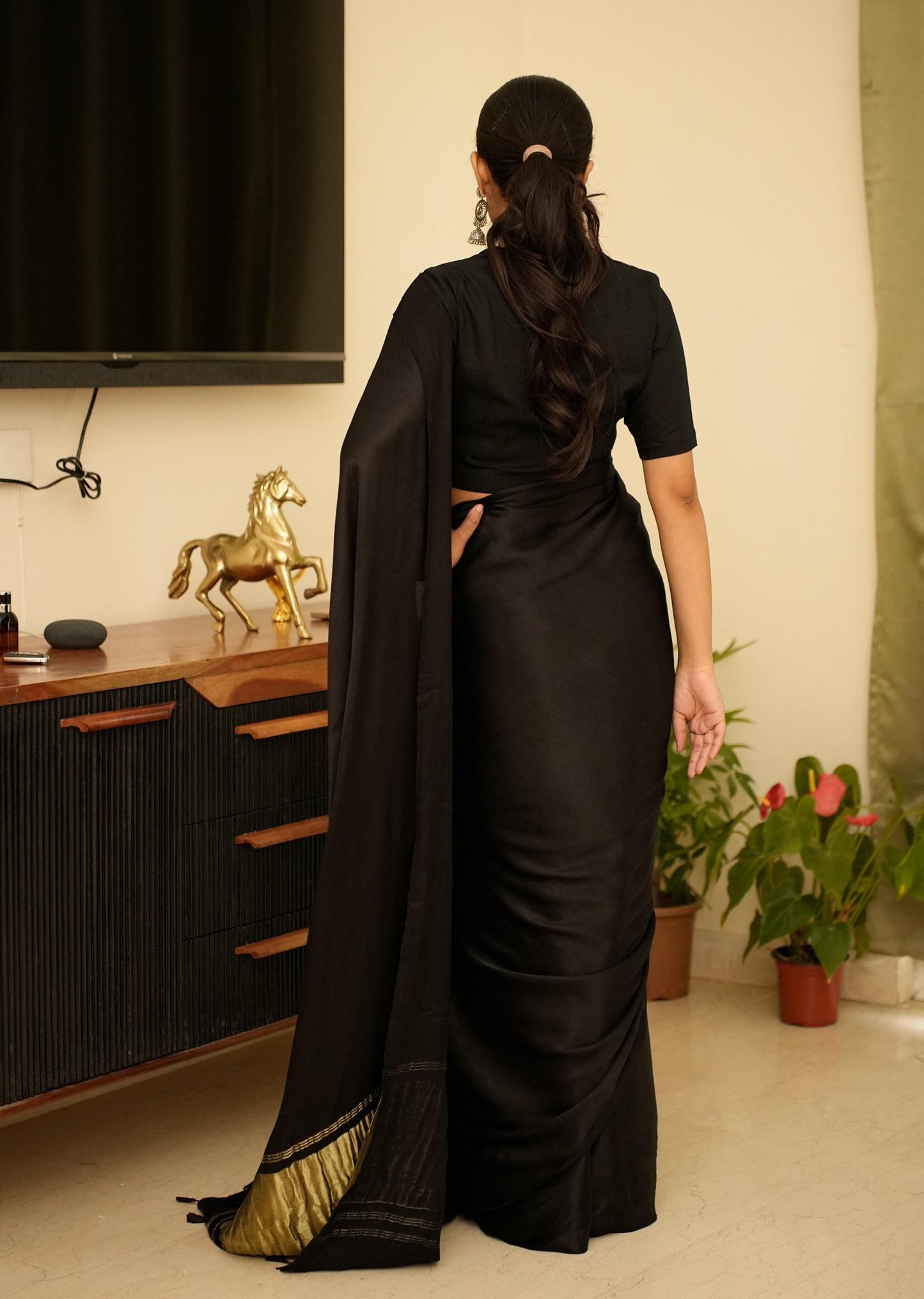 Black Silk Saree with Gold Zari Border – A Timeless Classic