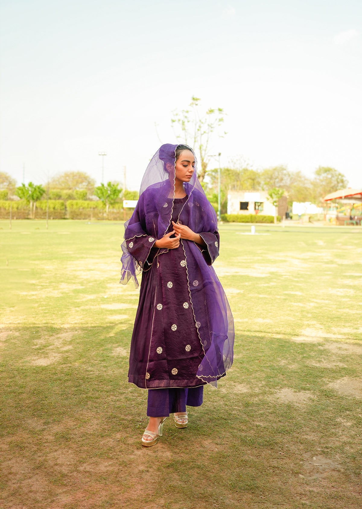 Purple Shimmer Kurta Set with Dupatta