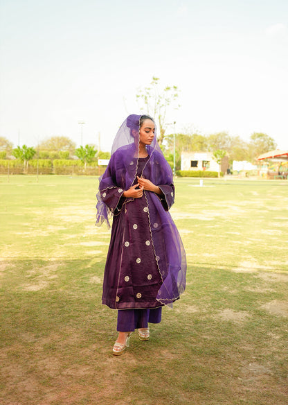 Purple Shimmer Kurta Set with Dupatta