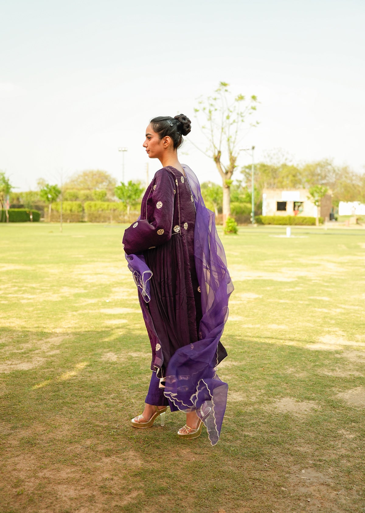 Purple Shimmer Kurta Set with Dupatta