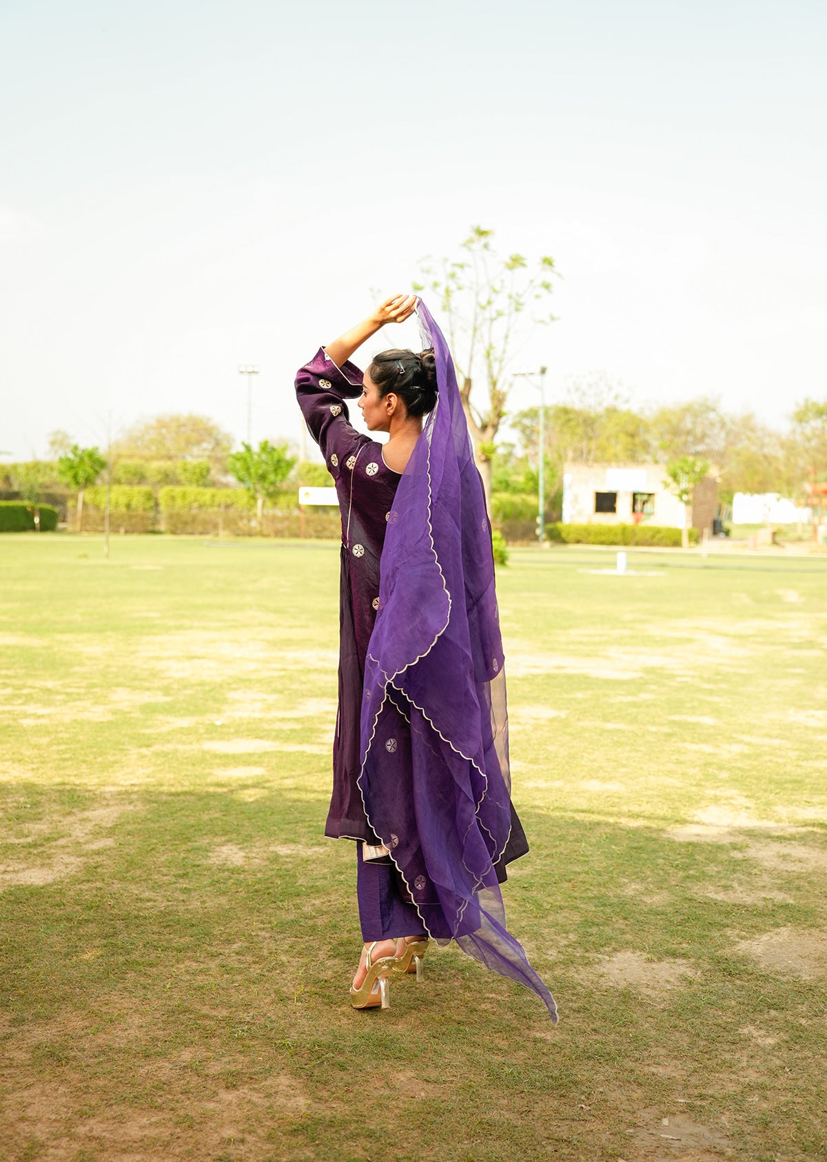 Purple Shimmer Kurta Set with Dupatta