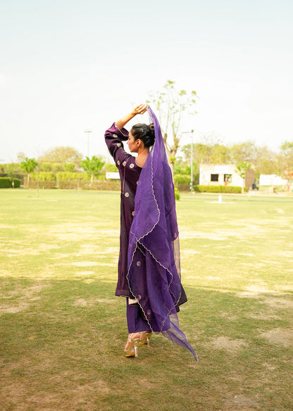 Purple Shimmer Kurta Set with Dupatta