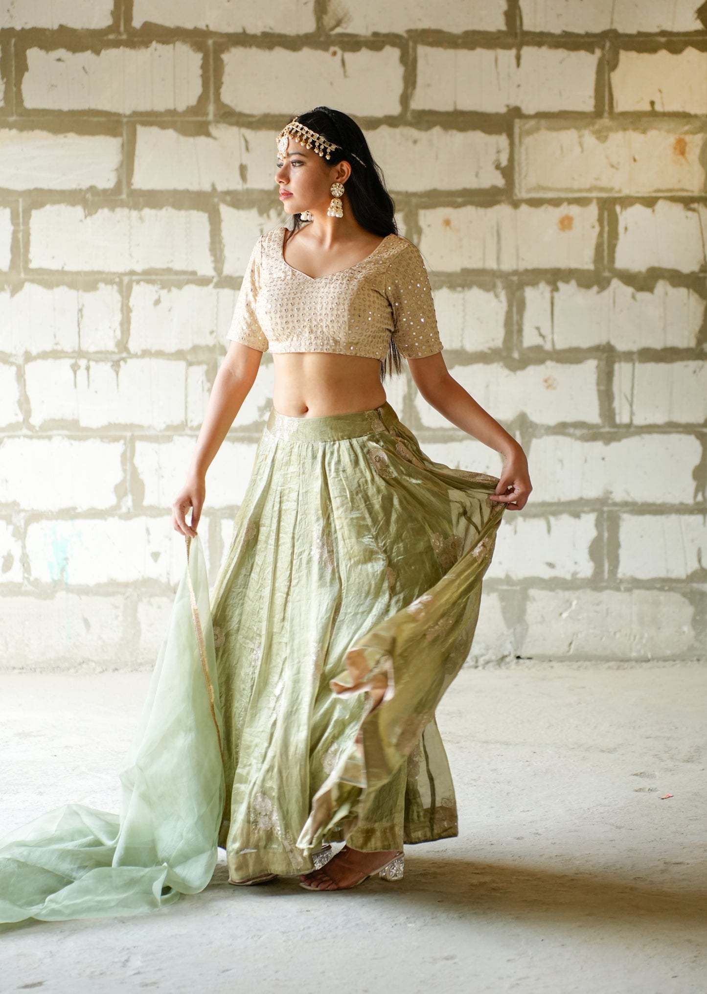 Ethereal Elegance in Sorrell Green Lehenga